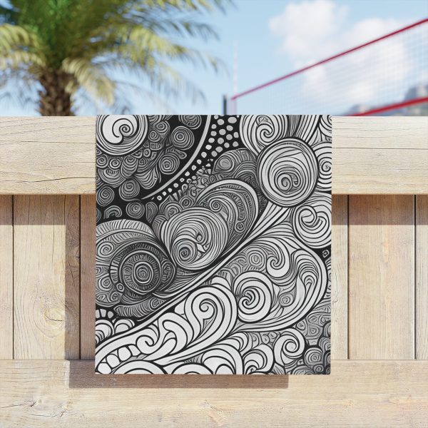 "Ink Mirage" Intricate Line Art Beach Towel - Unveiling the Magic of Imagination!