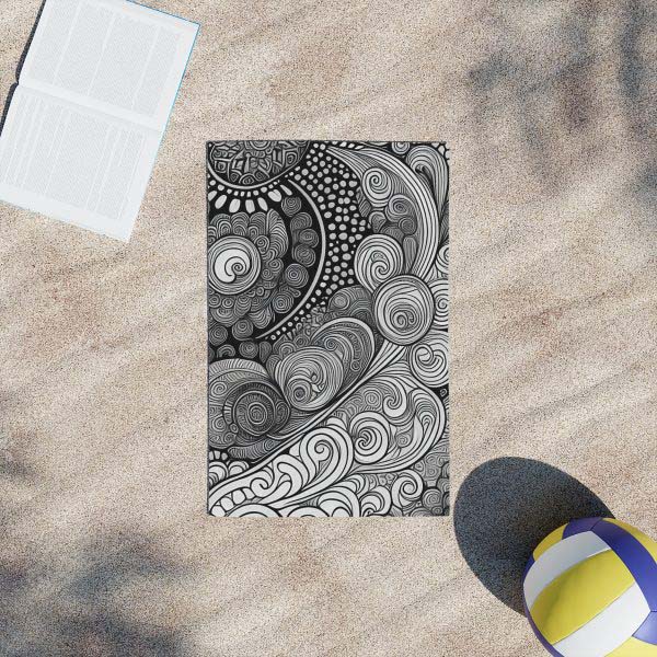 "Ink Mirage" Intricate Line Art Beach Towel - Unveiling the Magic of Imagination!