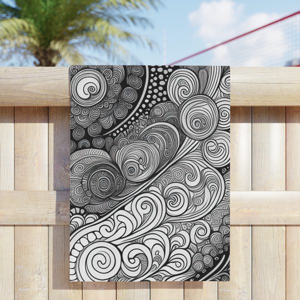 "Ink Mirage" Intricate Line Art Beach Towel - Unveiling the Magic of Imagination!