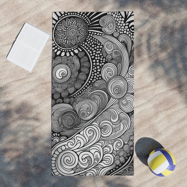 "Ink Mirage" Intricate Line Art Beach Towel - Unveiling the Magic of Imagination!