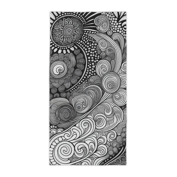 "Ink Mirage" Intricate Line Art Beach Towel - Unveiling the Magic of Imagination!