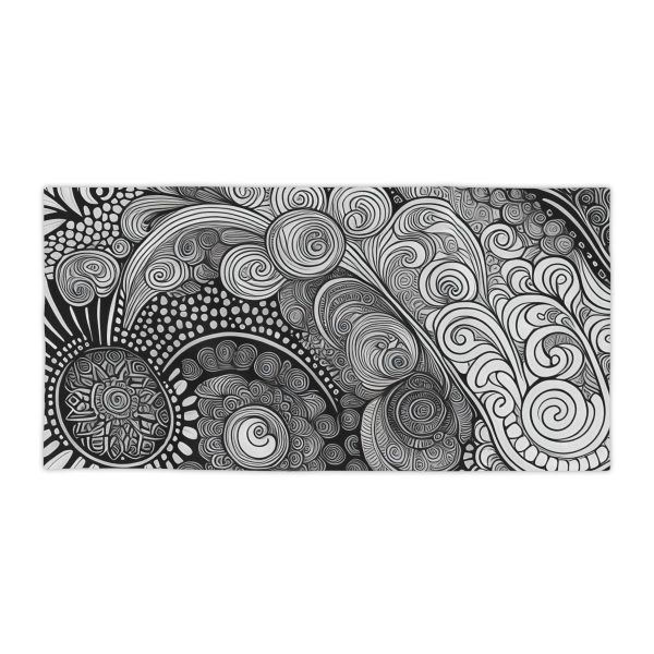 "Ink Mirage" Intricate Line Art Beach Towel - Unveiling the Magic of Imagination!
