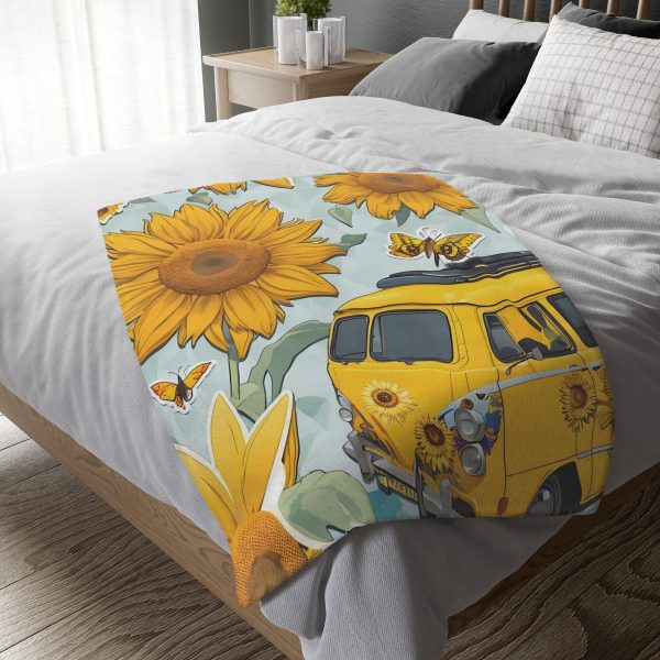 Highway Blooms™ VW Van Sunflower 🌻 Velveteen Minky Blanket