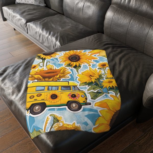 Highway Blooms™ VW Van Sunflower 🌻 Velveteen Minky Blanket
