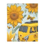 Highway Blooms™ VW Van Sunflower 🌻 Velveteen Minky Blanket