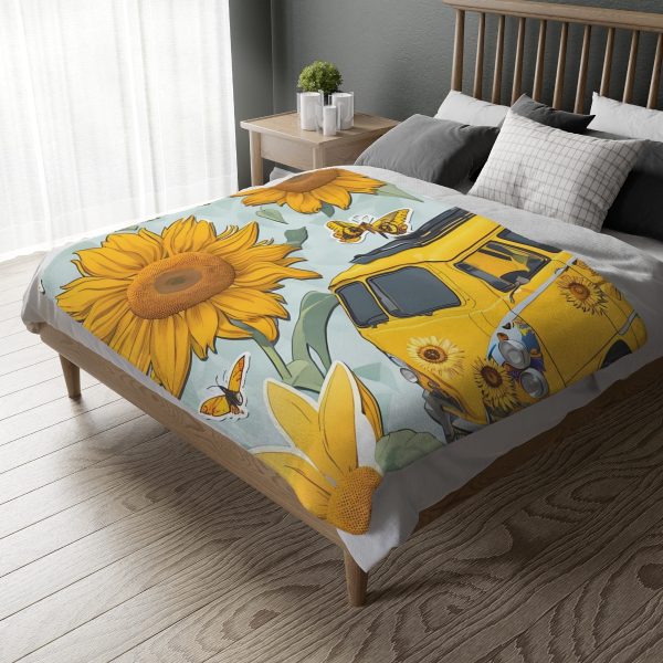 Highway Blooms™ VW Van Sunflower 🌻 Velveteen Minky Blanket