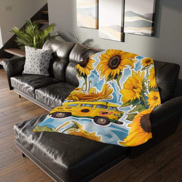 Highway Blooms™ VW Van Sunflower 🌻 Velveteen Minky Blanket
