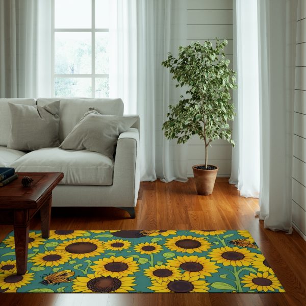 Sunflower & Bees Area Rug: Step into Nature's Whimsical Dance! 🌻🐝