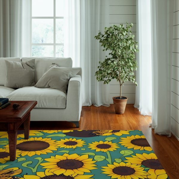 Sunflower & Bees Area Rug: Step into Nature's Whimsical Dance! 🌻🐝