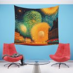 Impressionist Blaze - Midnight Sky Fireworks Tapestry