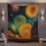 Impressionist Blaze - Midnight Sky Fireworks Tapestry