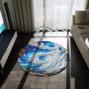 Twilight Tides: A Round Area Rug with Acrylic Artistry