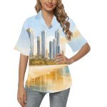 Urban Tidal Rhythms: The Skyscraper Sunset Beach Groove Business Casual Shirt for Women