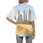 Urban Tidal Rhythms: The Skyscraper Sunset Beach Groove Business Casual Shirt for Women