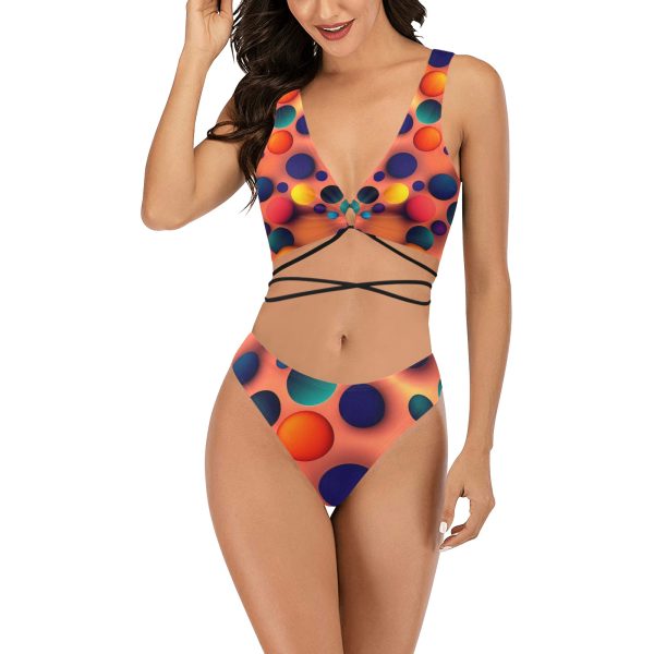 Halftone Harmony™ Cross String Bikini Set - Painting the Beach in Pixelated Perfection!