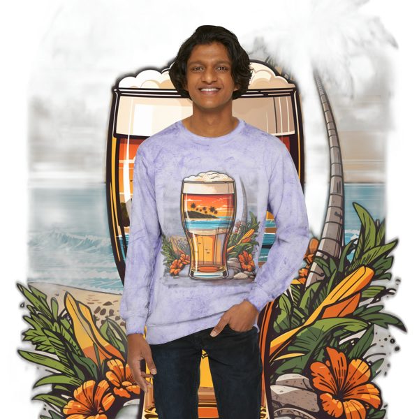 Color Blast into Coolness: Crewneck Sweatshirt With Cerveza Reminder