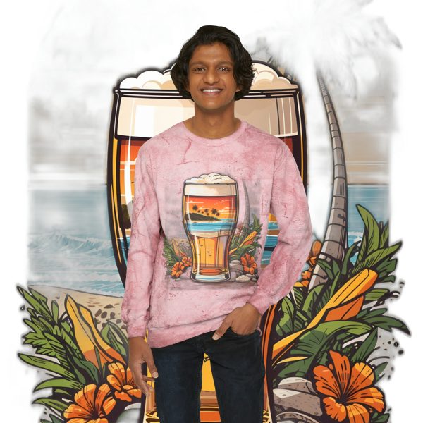 Color Blast into Coolness: Crewneck Sweatshirt With Cerveza Reminder