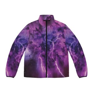 Harness the Storm: Men's Winter Jacket with Purple Lightning Power!